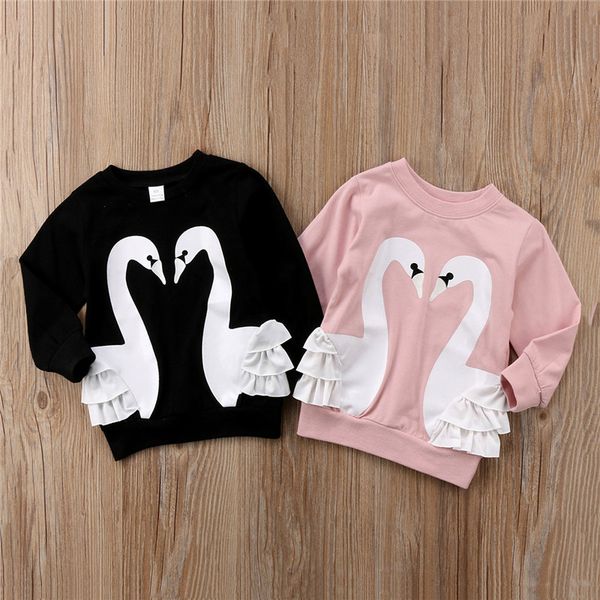 

baby girl clothes boutique kids clothing toddler pullover swan cotton long sleeve sweatshirt children spring autumn warm clothes 1-5t, Blue