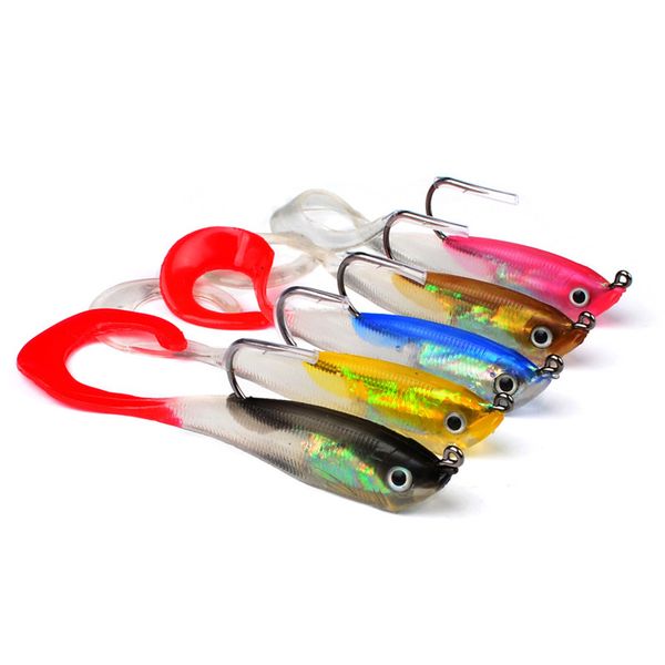 

soft silicone vib fish minnow grub bait 10cm 14.7g 5colors 3d eyes lead fish worms hook fishing lure