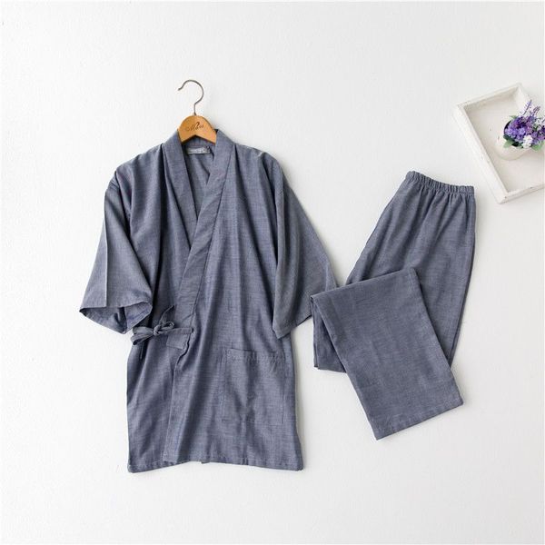 

japanese kimono suits for men cotton short sleeve pajama sets traditional yukata men lounge bathrobe sleepwear 121401, Black;brown