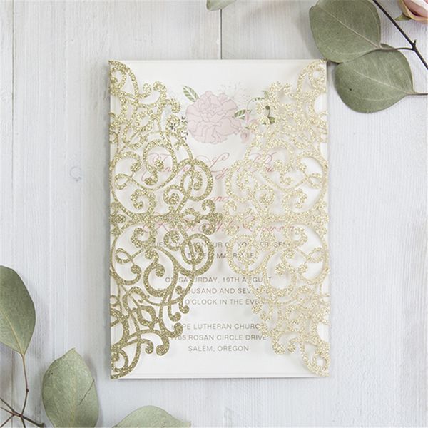 Luxury Pale Gold And Blush Pink Floral Laser Cut Wedding