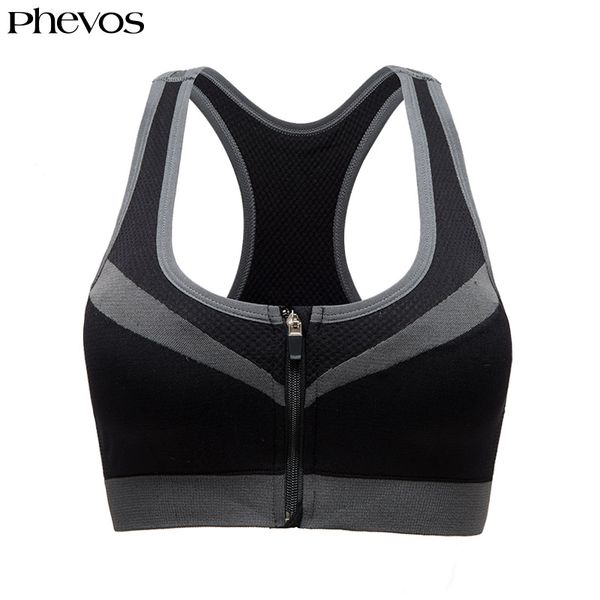

phevos front zipper sports bra push up padded yoga bra plus size fitness seamless women fitness sujetador deportivo, White;black