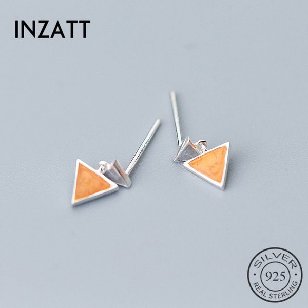 

inzatt punk geometric triangle enamel drop earrings fashion 925 sterling silver three colors for women party personality gift, Golden;silver