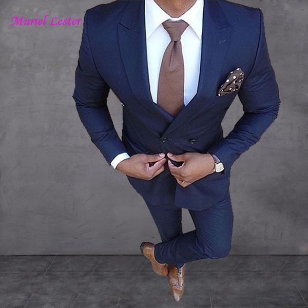 2019 Muriel Lester Navy Blue Men Suit Costume Mariage Homme Tuxedo Set Slim Fit Men Suits 2018 Wedding Groom Suit Tweed From Sacallion 13803