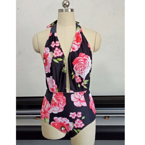 

пляжная женщина 2018 sexy high cut one piece купальник женщины печати цветочные полосы монокини комбинезон боди леди пляж купальники купальн
