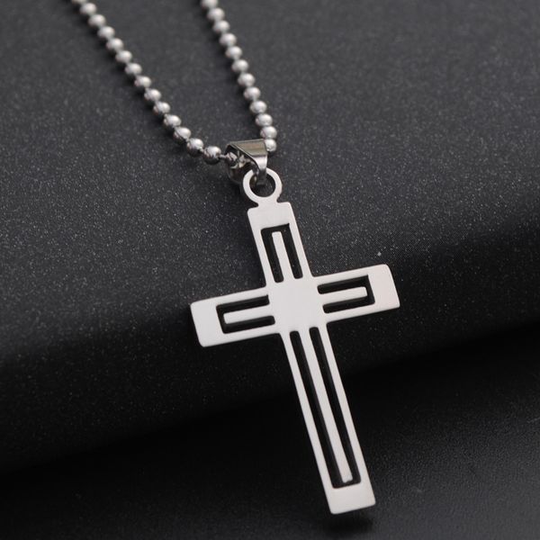

10pcs stainless steel multilayer cross religious necklace jesus faith charm hospital life symbol lucky mother men's women's family, Silver