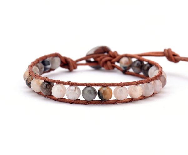 

unique leaf stone single leather wrap bracelets wholesale handmade bohemian vintage weaving bracelet wholesaler, Golden;silver