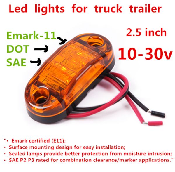 10x Amber LED 2.5/" 2 Diode Light Oval Clearance Trailer Truck Side Marker Lamp