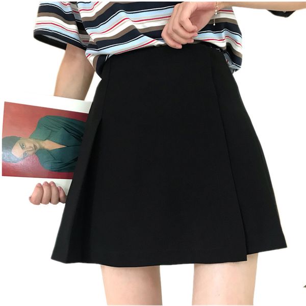 

harajuku kawaii sweet high waist pleated zipper skirt solid color slim mini pleated skirt female 2018 summer women skirts, Black