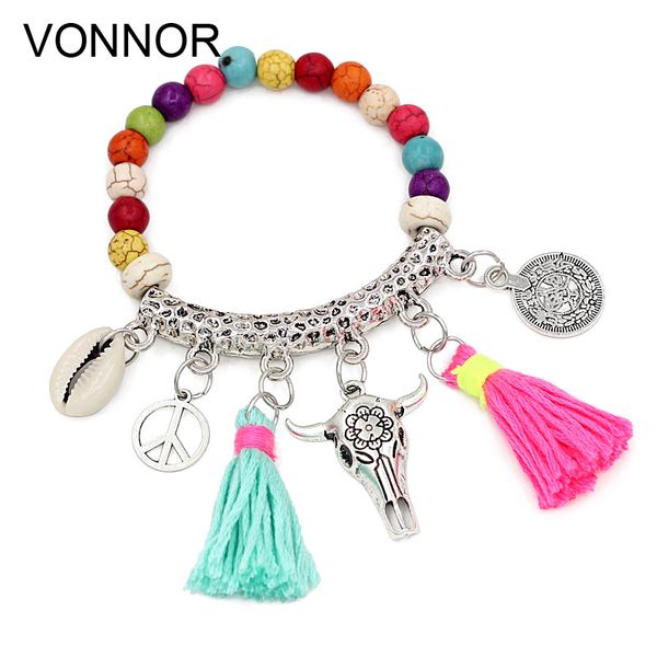 

vonnor jewelry colorful tassel bohemian bracelet for women beads strand bracelet female friendship alloy accessories, Black