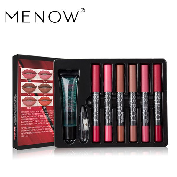 

menow brand make up set 6 kiss proof lipstick & pencil sharpener & remover cosmetic combination waterproof lip make up k906