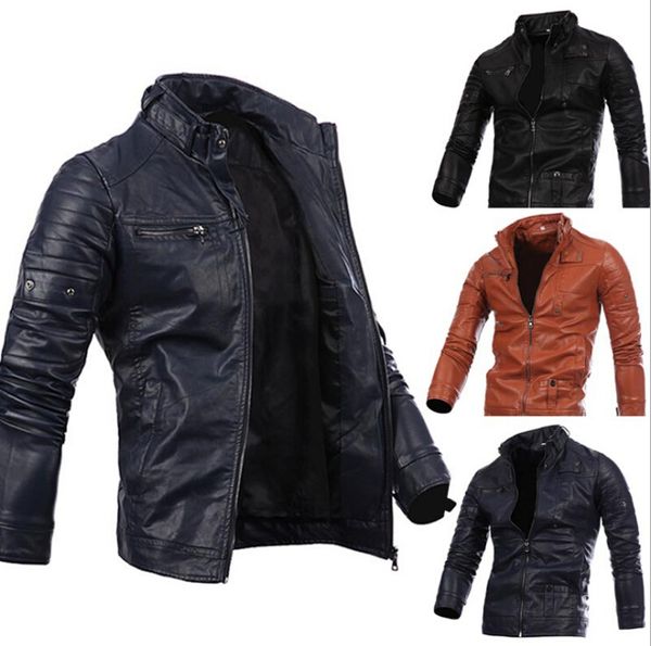 

Motor Biker Stand Collar Leather Jacket Winter Spring Fashion Jacket Brand Out Coat For Man