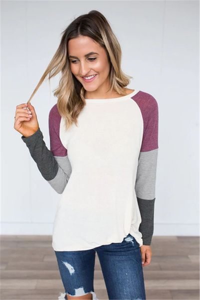 

women's long sleeve striped t-shirt basic scoop neck shirts 2018 dhl long sleeve lightweight tunic sweatshirt, White