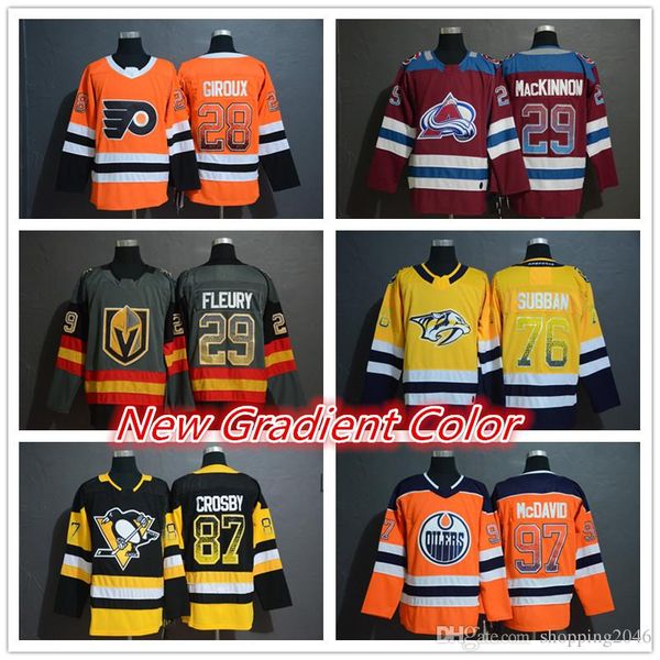 

87 Sidney Crosby 28 Claude Giroux 29 Nathan MacKinnon 29 Marc-Andre Fleury 76 PK Subban 97 Connor McDavid hockey Jerseys Gradient color