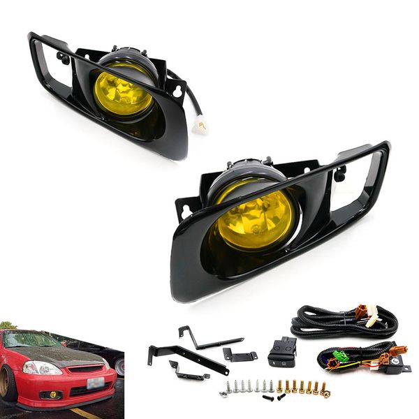 

cnspeed clear yellow fog light lamp halogen fit 99-00 for civic 2/3/4 dr ek em jdm kit ex dx lx si sir hb hx