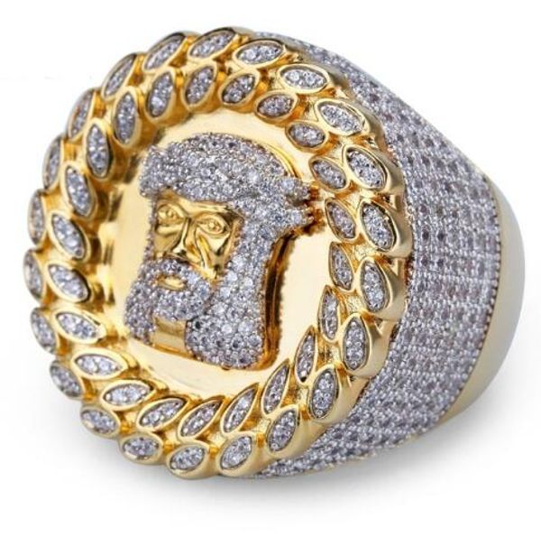 

горячие продажи новое прибытие bling король иисус крест белый цирконий кольцо для мужчин молитва ювелирные изделия золотой тон распятие коль, Golden;silver