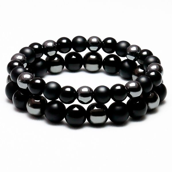 

fashion jewelry with power hematite and black onyx stone strand bracelet for lover or friends natural stone gift