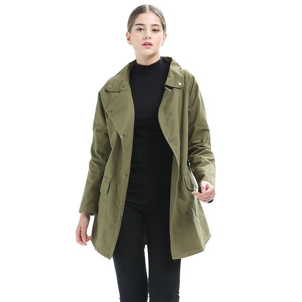 

trench women medium length stitching fashion 2018 autumn street army green straight portable windproof windbreaker clothes, Tan;black