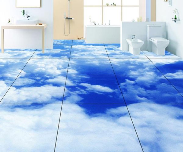 

vinyl flooring bathroom realistic blue white clouds 3d floor sticker ultra hd illustration 3d floor murals