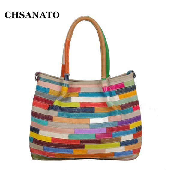

hot sale women handbag casual lady purse patchwork handbags tote genuine leather shoulder bag colorful
