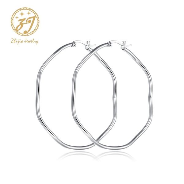 

zhijia punk big stainless steel sliver hoop earrings for women fashion jewelry boho geometric earrings simple style pendientes, Golden;silver