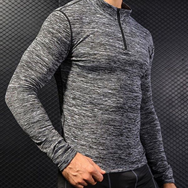 

winter fleece lined pro male fitness running training long sleeves elastic tight fit stand collar sweater, Black;blue