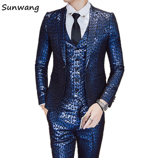

sunwang new arrived sequins men wedding suits 2017 custom made suits party dresses men suit (jacket+vest+pants) plus size m-3xl, White;black