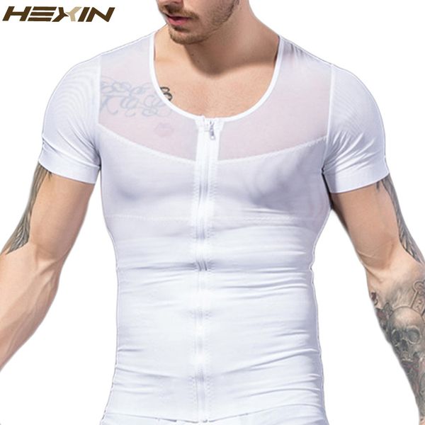 

hexin men's front zipper slimming body shapers male t-shirts waist corsets underwear lose weight abdomen fat reduce shapewear, Black;brown