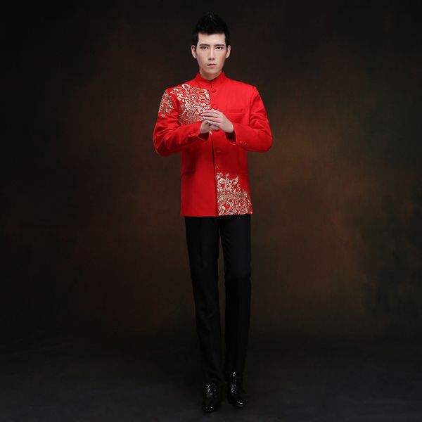 

red tunic men traditional chinese male oriental mens clothing shanghai tang cheongsam wedding chinese tang suit for men