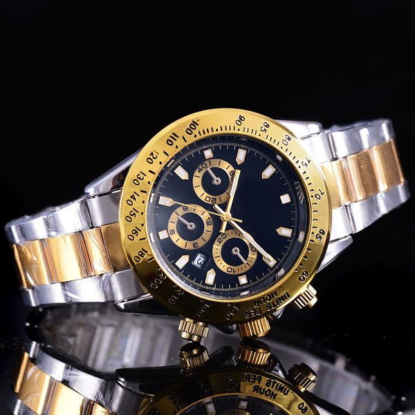 

relogio masculino mens watches luxury dress brand fashion men designer watch black dial calendar gold bracklet steel clasp male clock, Slivery;brown