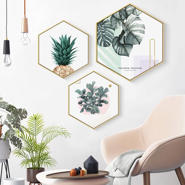 

nordic hexagon green plant canvas painting hd cactus pineapple wall pictures for living room fashion home decor poster wall art