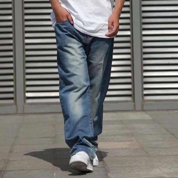 

wide leg mens jeans harem hip hop denim joggers pants loose baggy skateboard trousers, Blue