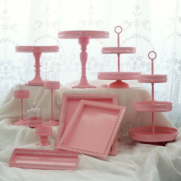 

pink cake stands set wedding birthday princess pink party decoration cake cupcake plates dessert baking dinnerware tools