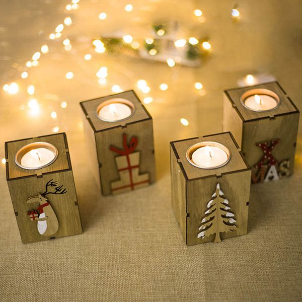 

christmas candle holder mini wooden candlestick decoration pattern of reindeer tree tealight holder for xmas home decor dhl wx9-1093