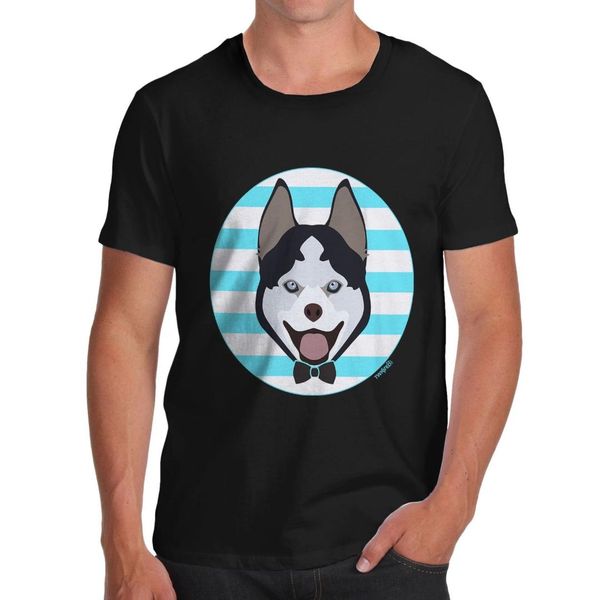 

men's cute husky printed t-shirt, White;black