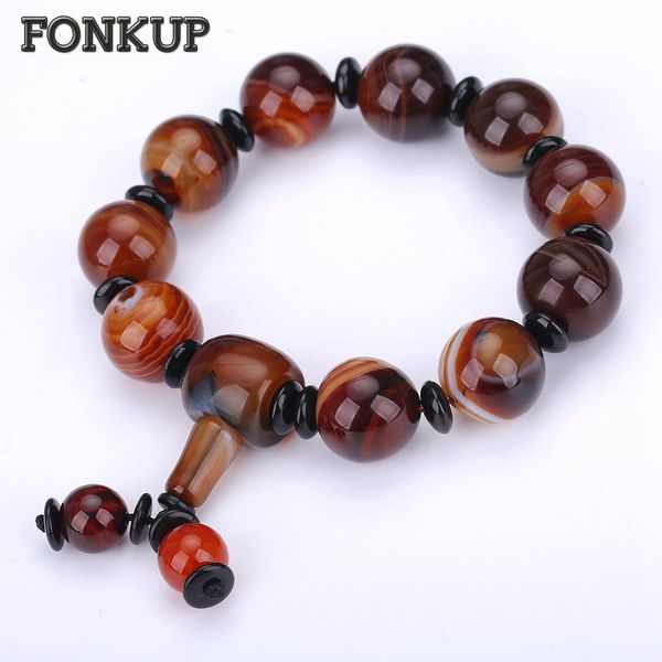 

forkup agate stone bangle trendy men strand bracelets round bead hand chain wedding jewellery magnetic juwelen spiritual redline, Golden;silver