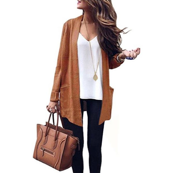 

long cardigan 2018 autumn and winter new europe and american solid color pocket knit cardigan sweater women vestidos mmy66607, White;black