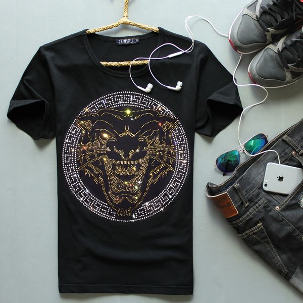 

Мужская мода черный роскошный золотой Алмаз дизайн футболки повседневная хлопок