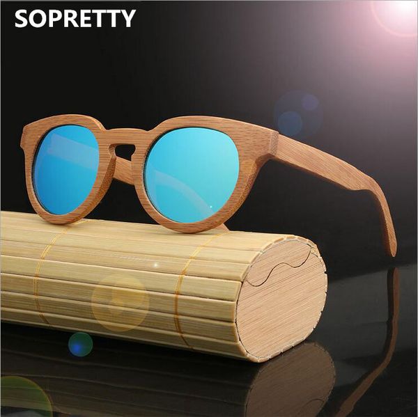 

round bamboo polarized sunglasses men & women retro wooden sunglass classic flash mirror wood eyewear anti uv400 so05w, White;black