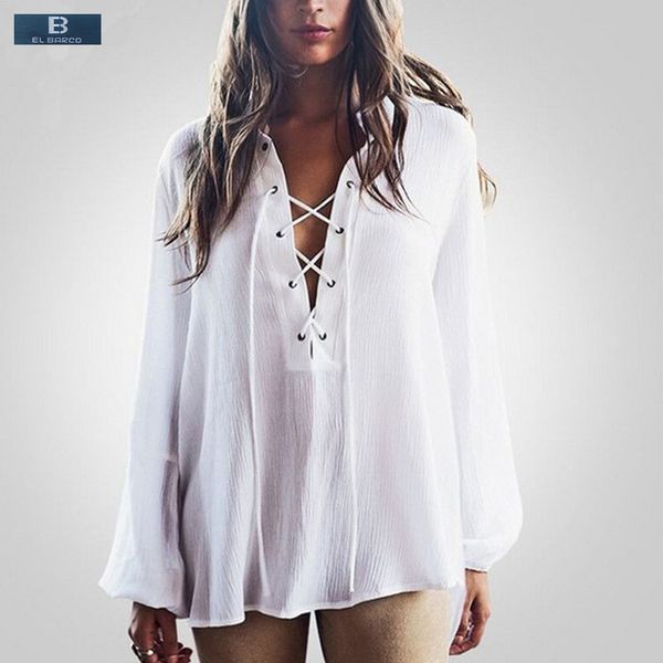 

el barco] 2017 new cotton linen long chiffon blouse shirts blusas women summer plaid white female casual clothing