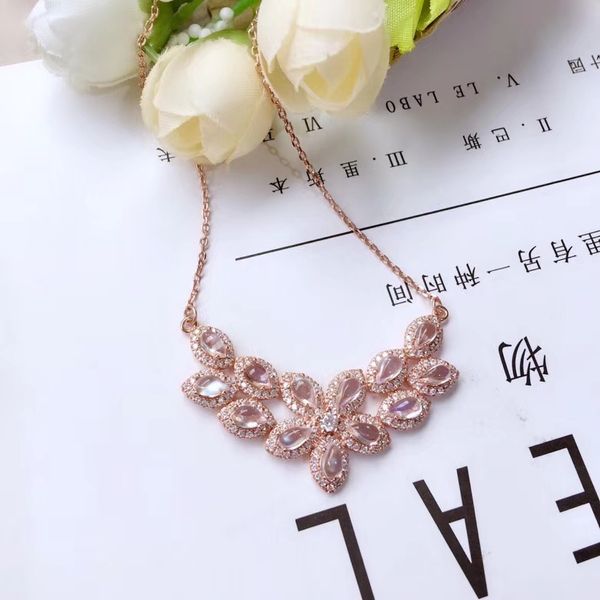 

natural light blue moonstone pendant necklace s925 silver natural gemstone necklace fashion flower row girl party gift jewelery