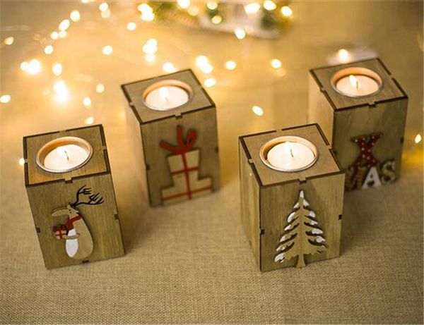 

christmas wood candle holder candlestick table lamp for tea light decoration
