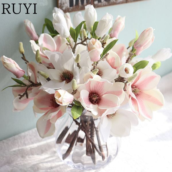 Acheter Gros 3 Têtes Bouquet Magnolia Soie Artificielle Fleur Mariage Table Décoration Fleurs Cadeau De Noël Faux Plante 6 Couleurs De 2038 Du