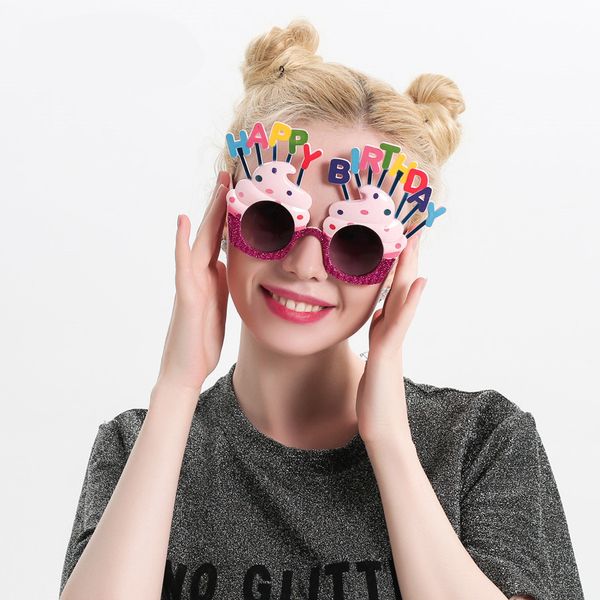 

happy birthday, funny glasses, presents, personality, pink ice cream, funny props., White;black