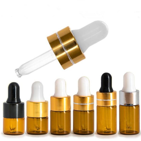 1ml 2ml 3ml Flacone contagocce in vetro ambrato Flacone per esposizione di olio essenziale Piccolo profumo di siero Flacone per test campione marrone F1225