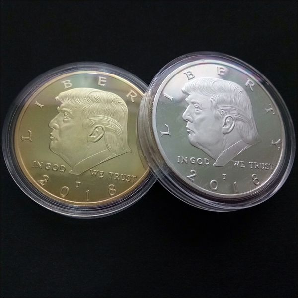 

2018 Trump Commemorative Coin US President's avatar collection gold coin silver coin Trump avatar Not fade Acrylic packaging.