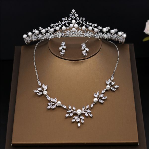

amupp new cubic zirconia wedding jewelry sets micro paved full cz zircon brides tiara necklace and earrings set for costume prom, Slivery;golden
