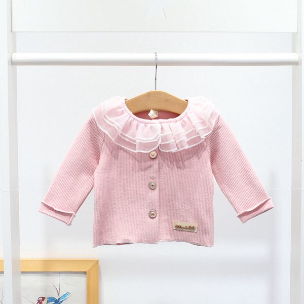 Baby Girl Cardigan Pink Ruffle Lace Collar Princess Girl Sweater Cotton Jacket Baby Girl Tops Coat Spring Fall Outerwear Free Knitting Patterns