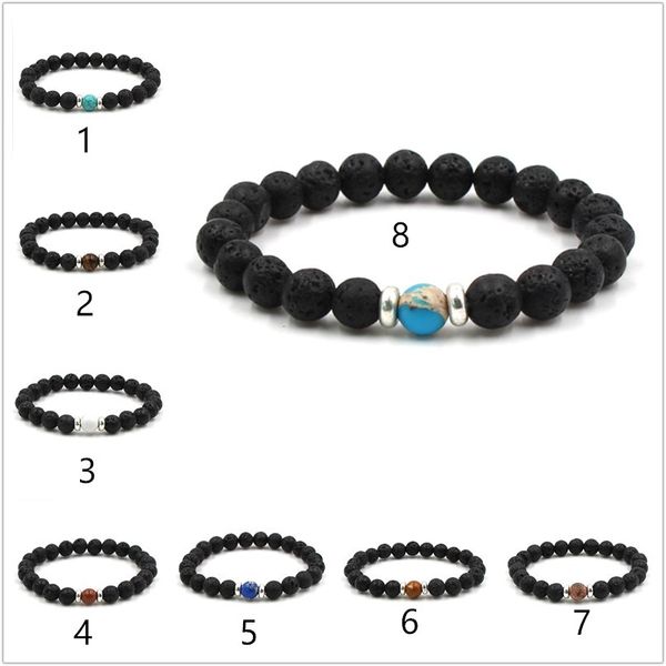 

эфирное масло духи диффузор 8 мм черный лавовый камень бусины эластичность браслет тигровый глаз бусины браслет йога ювелирные изделия, Black