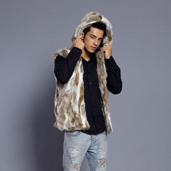 

2017 brand clothing luxury contrast color fur vest with hoodies sleeveless slim fit casual waistcoat autumn winter jacket 6q0286, Black;white