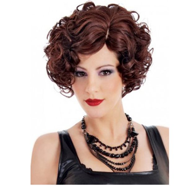 

synthetic wig short natural wave curly red wine burgundy bob hair wigs fashion side bang for women heat resistant hair, Black